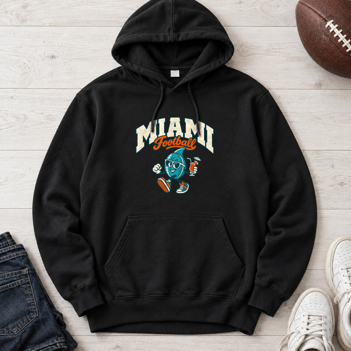 Miami Football Retro Mascot Hoodie in Black
