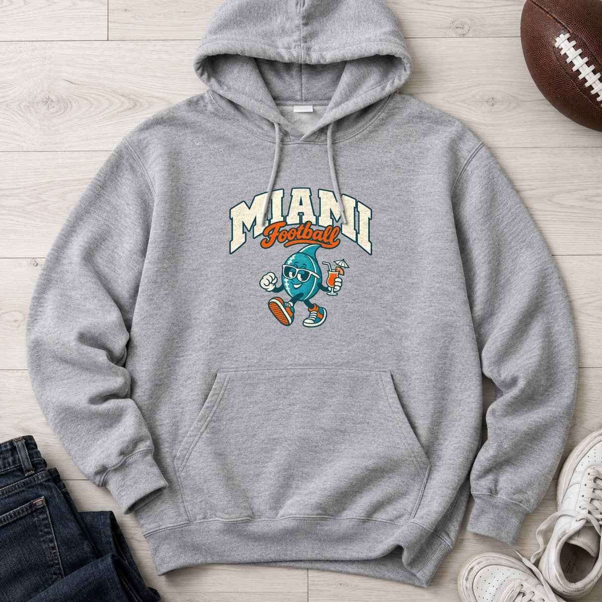 Miami Football Retro Mascot Hoodie in Sport Grey