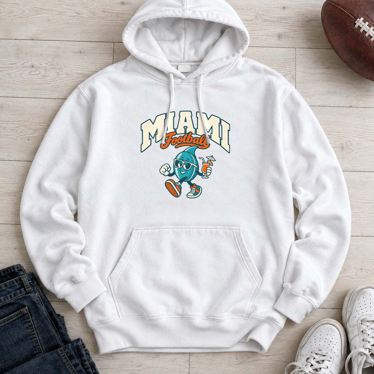 Miami Football Retro Mascot Hoodie in White