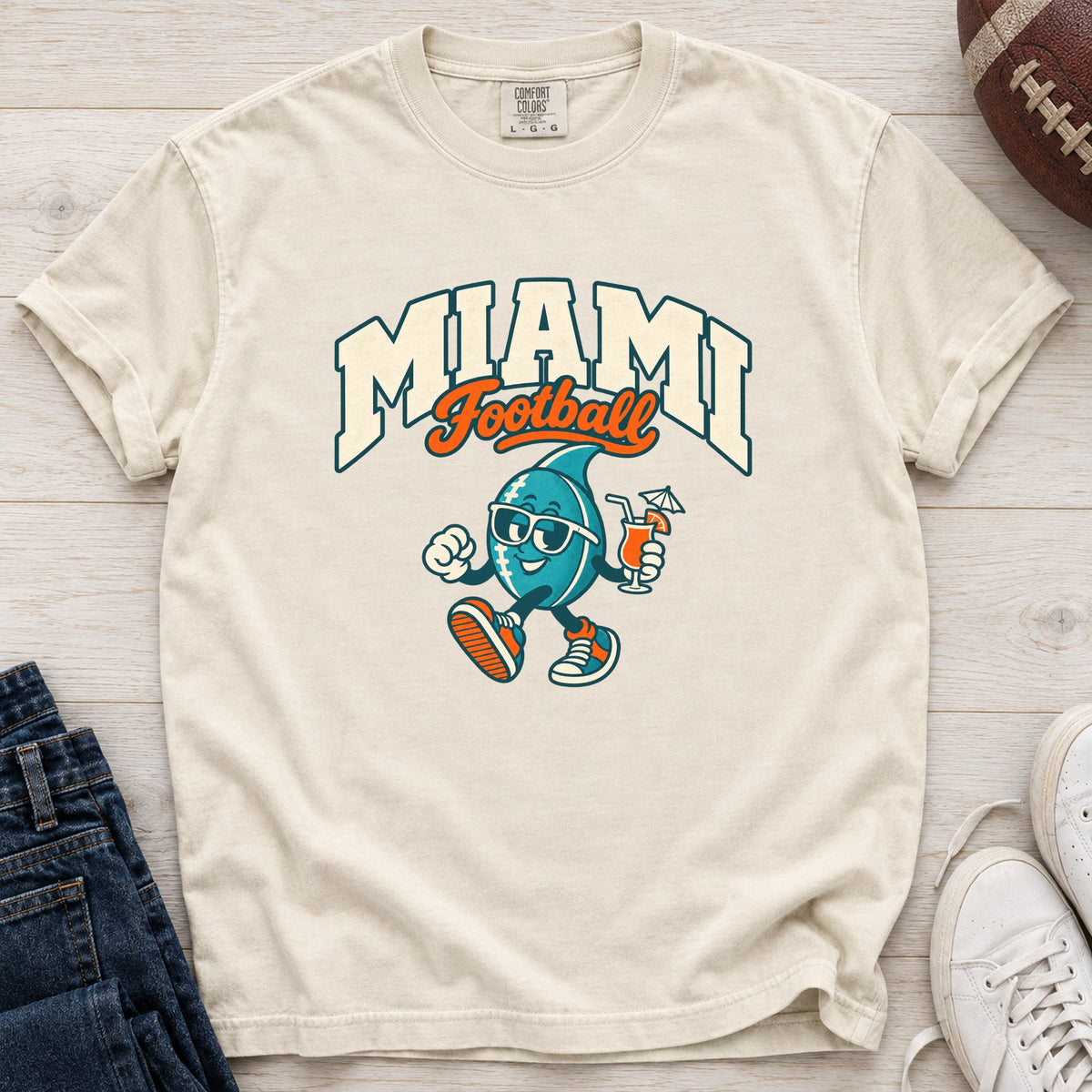 Miami Football Retro Mascot T-Shirt in Comfort Colors Ivory
