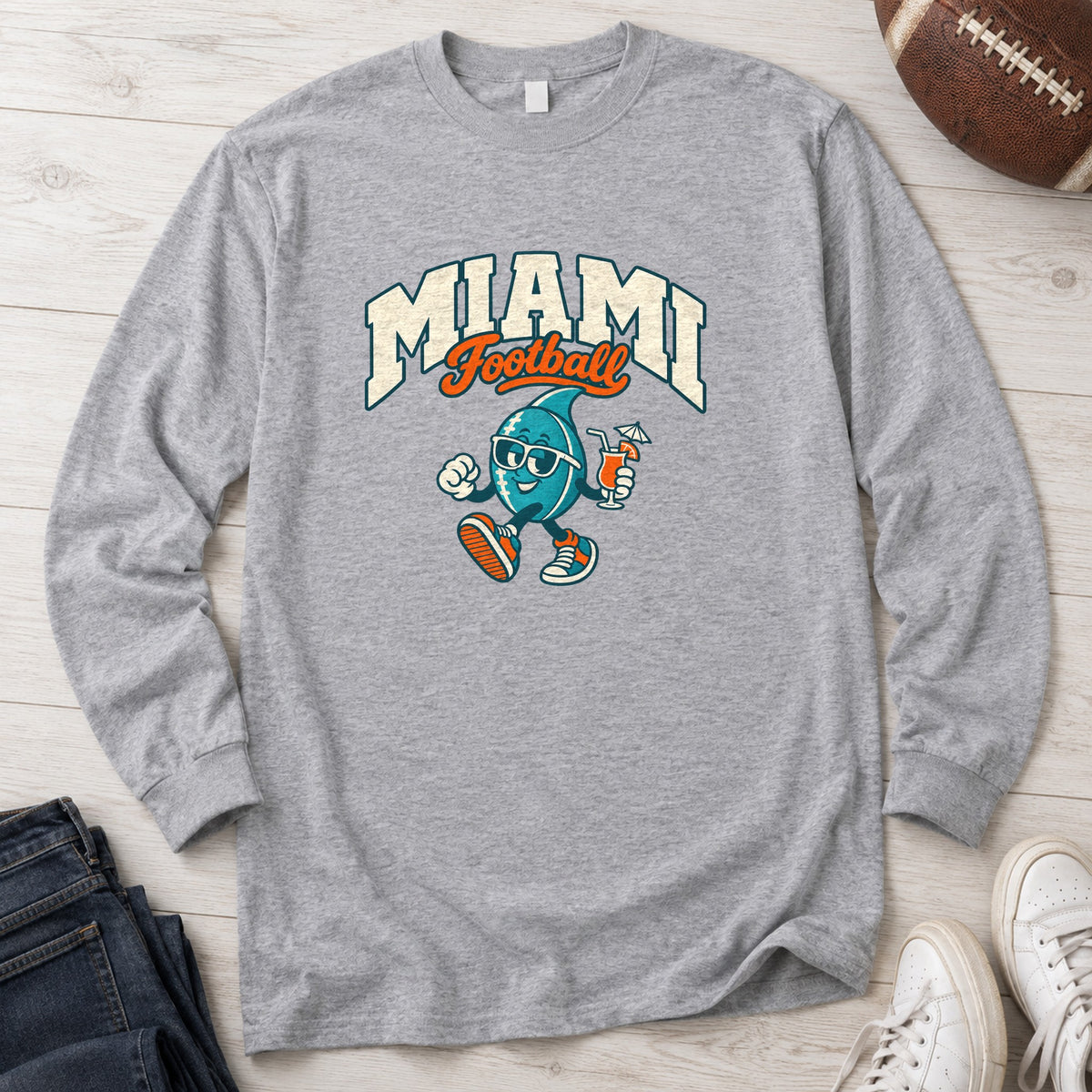 Miami Football Retro Mascot Long Sleeve in Sport Grey