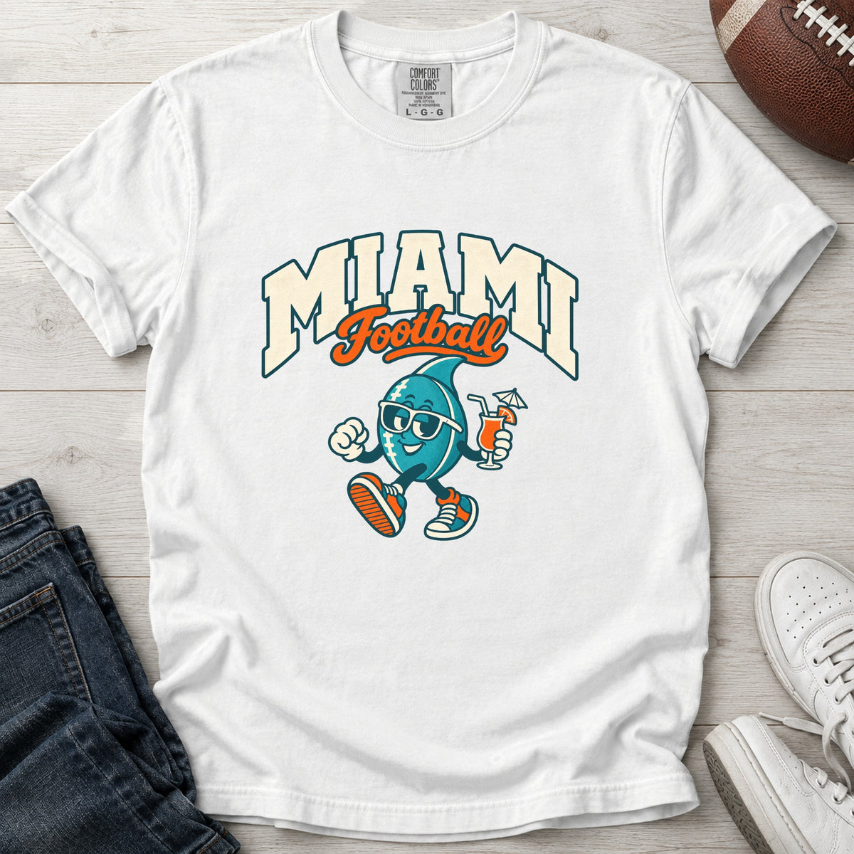 Miami Football Retro Mascot T-Shirt in Comfort Colors White