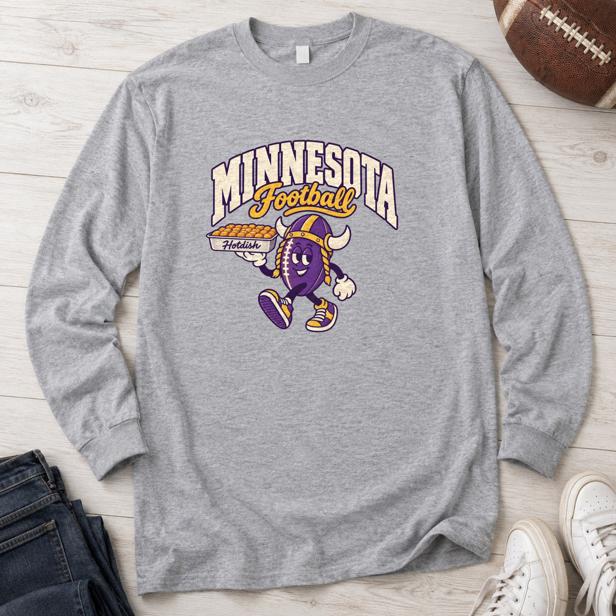 Minnesota Football Retro Mascot Long Sleeve in Sport Grey