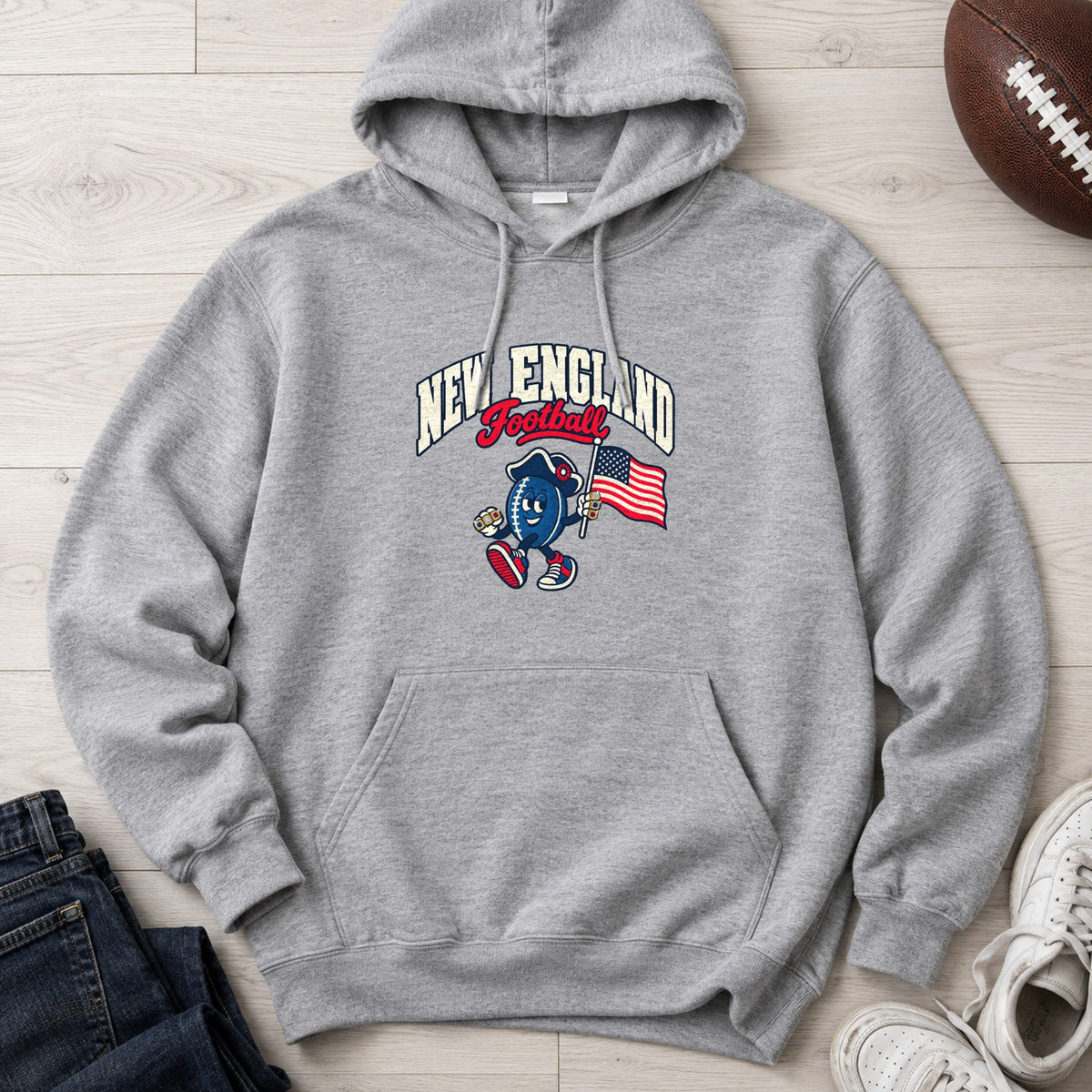 New England Football Retro Mascot Hoodie in Sport Grey