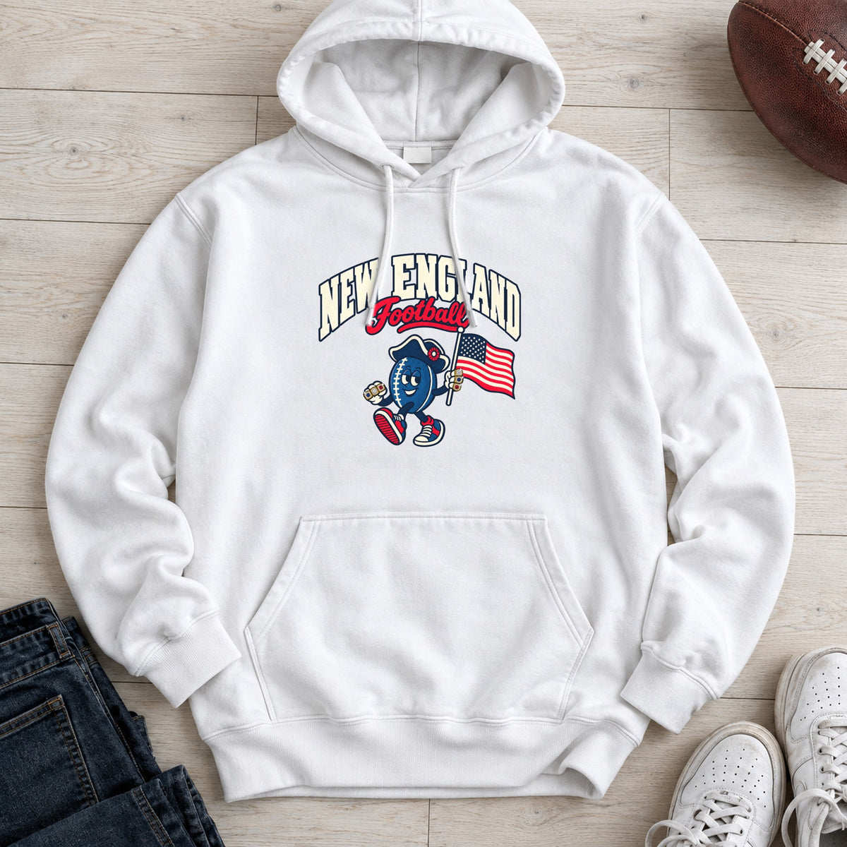 New England Football Retro Mascot Hoodie in White