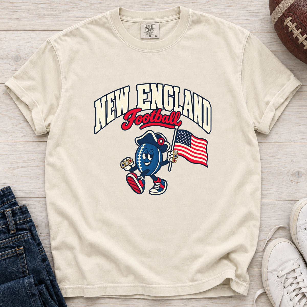 New England Football Retro Mascot T-Shirt in Comfort Colors Ivory
