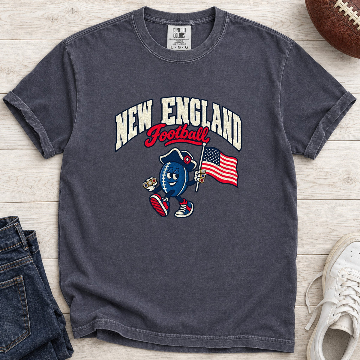 New England Football Retro Mascot T-Shirt in Comfort Colors Navy