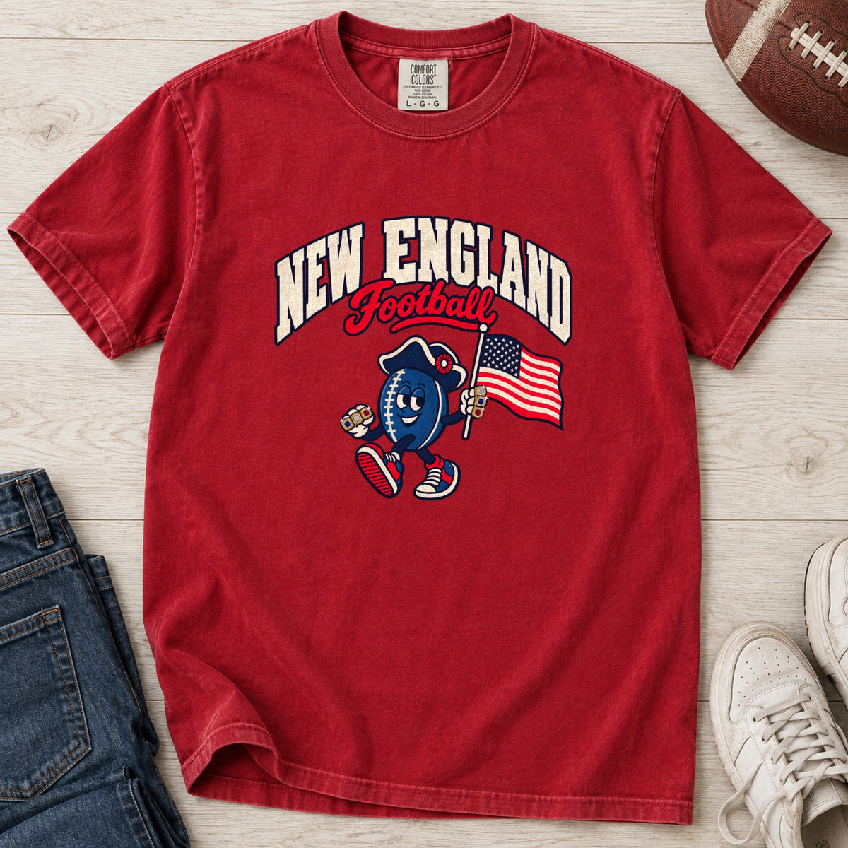 New England Football Retro Mascot T-Shirt in Comfort Colors Red