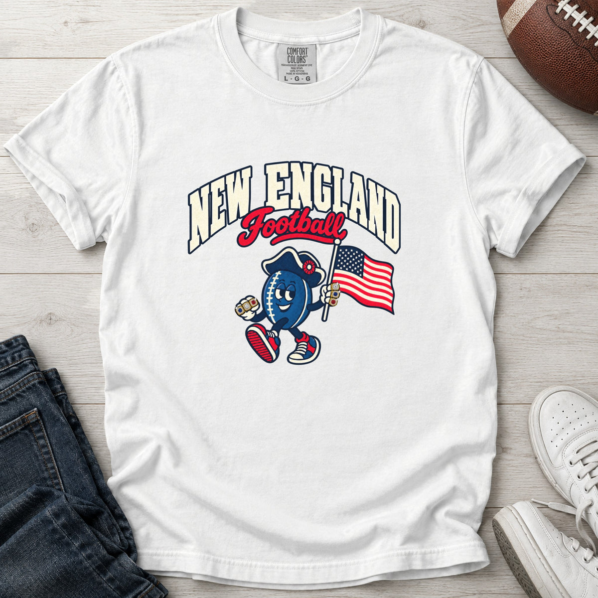 New England Football Retro Mascot T-Shirt in Comfort Colors White