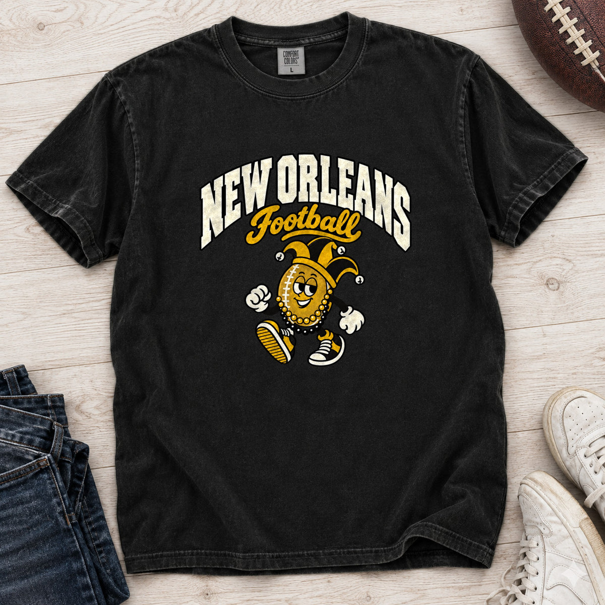 New Orleans Football Retro Mascot T-Shirt in Comfort Colors Black