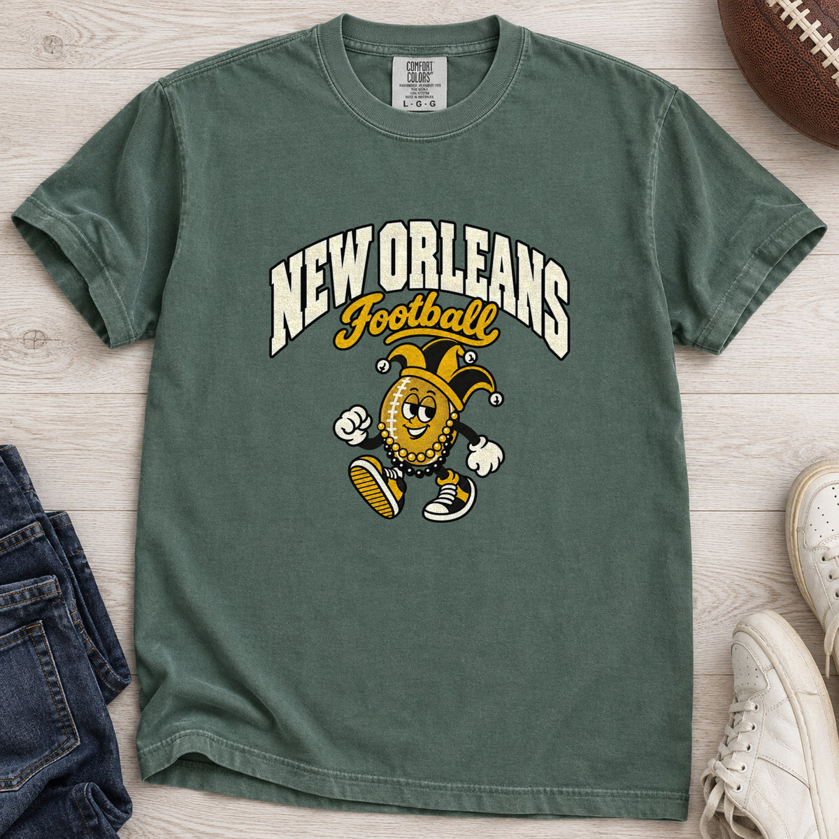 New Orleans Football Retro Mascot T-Shirt in Comfort Colors Blue Spruce