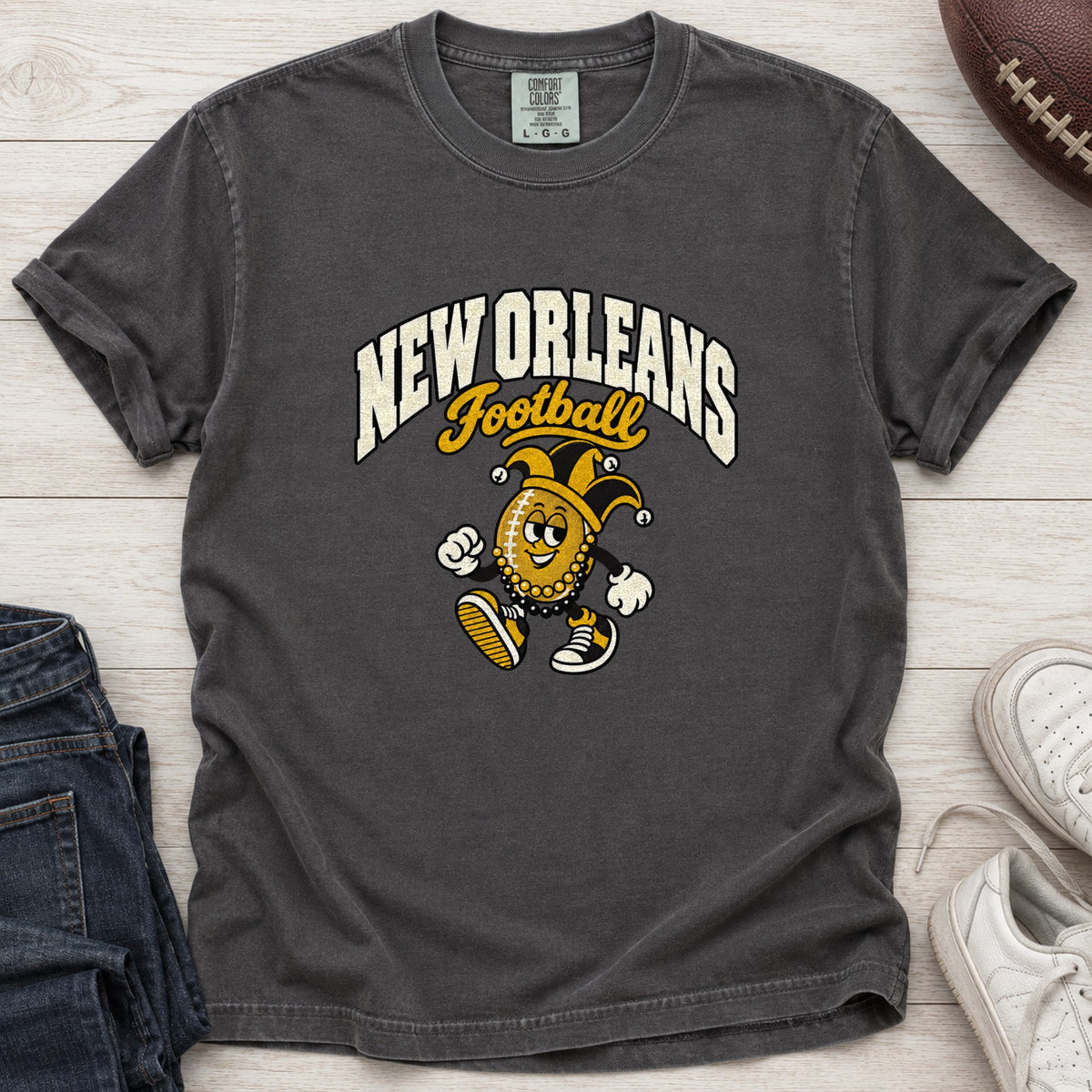 New Orleans Football Retro Mascot T-Shirt in Comfort Colors Graphite