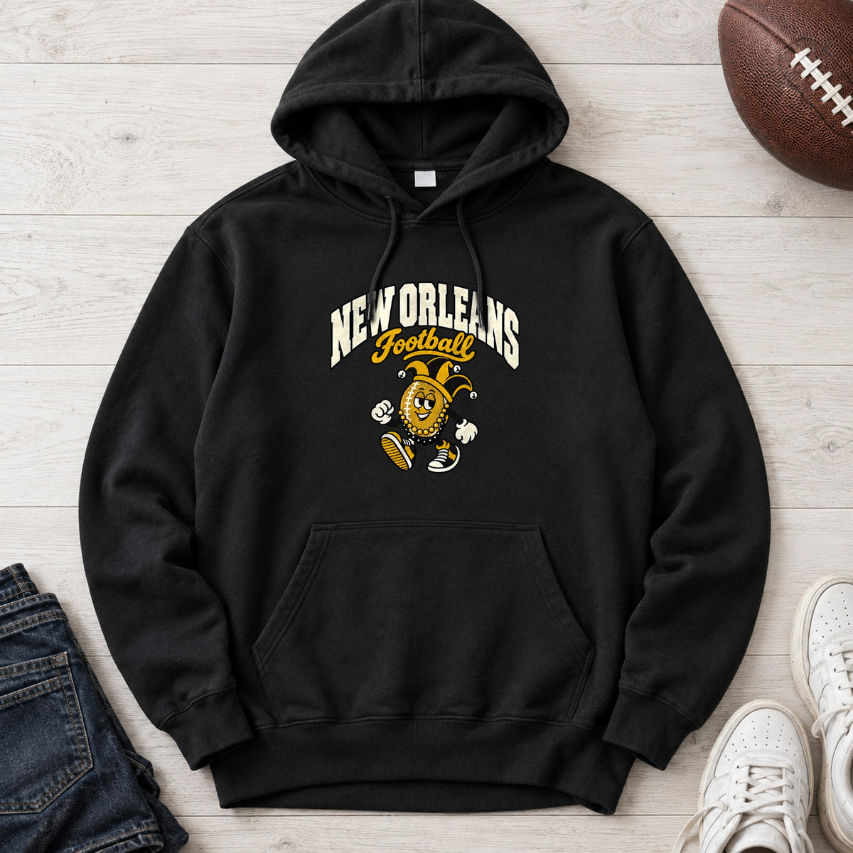New Orleans Football Retro Mascot Hoodie in Black