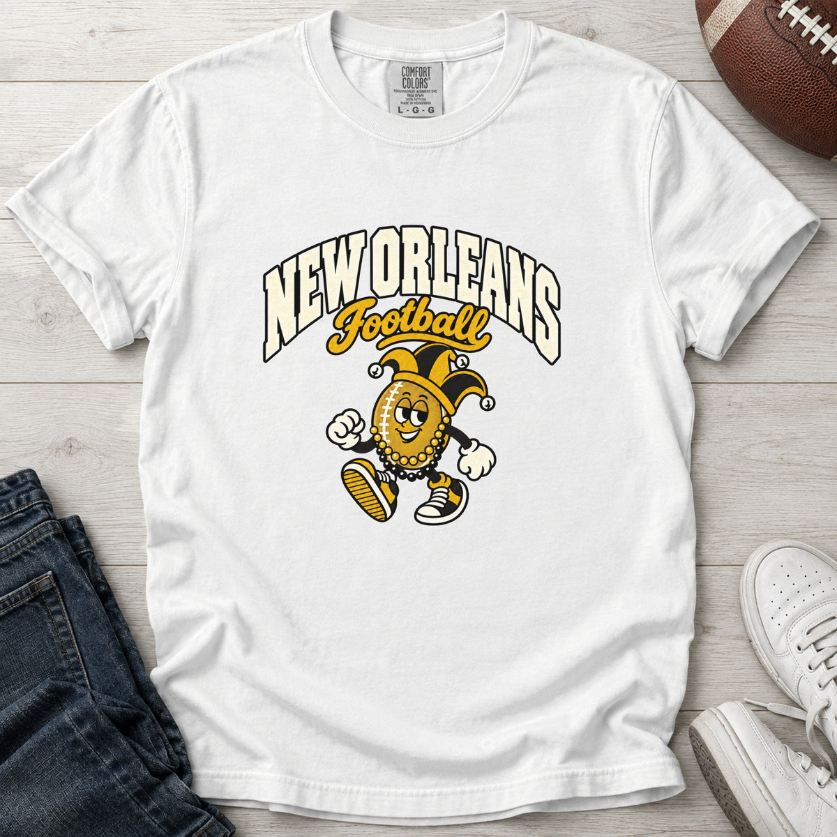 New Orleans Football Retro Mascot T-Shirt in Comfort Colors White