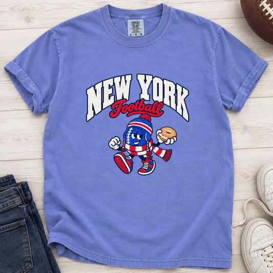 New York Football Bagel Retro Mascot T-Shirt in Comfort Colors Flo Blue