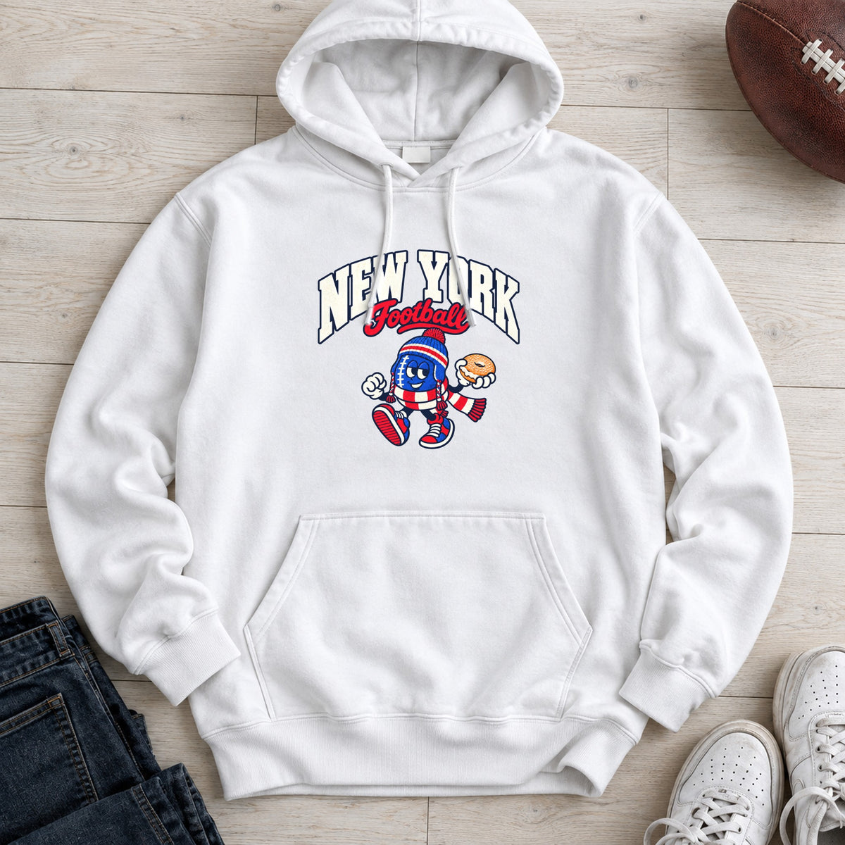 New York Football Bagel Retro Mascot Hoodie in White