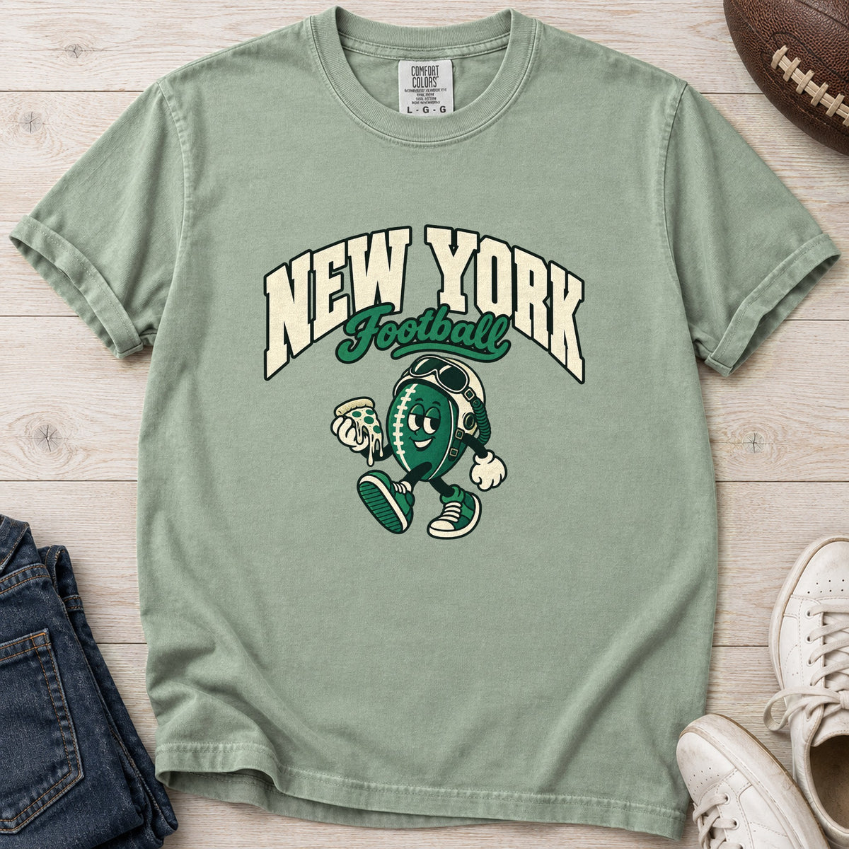 New York Football Retro Mascot T-Shirt in Comfort Colors Bay