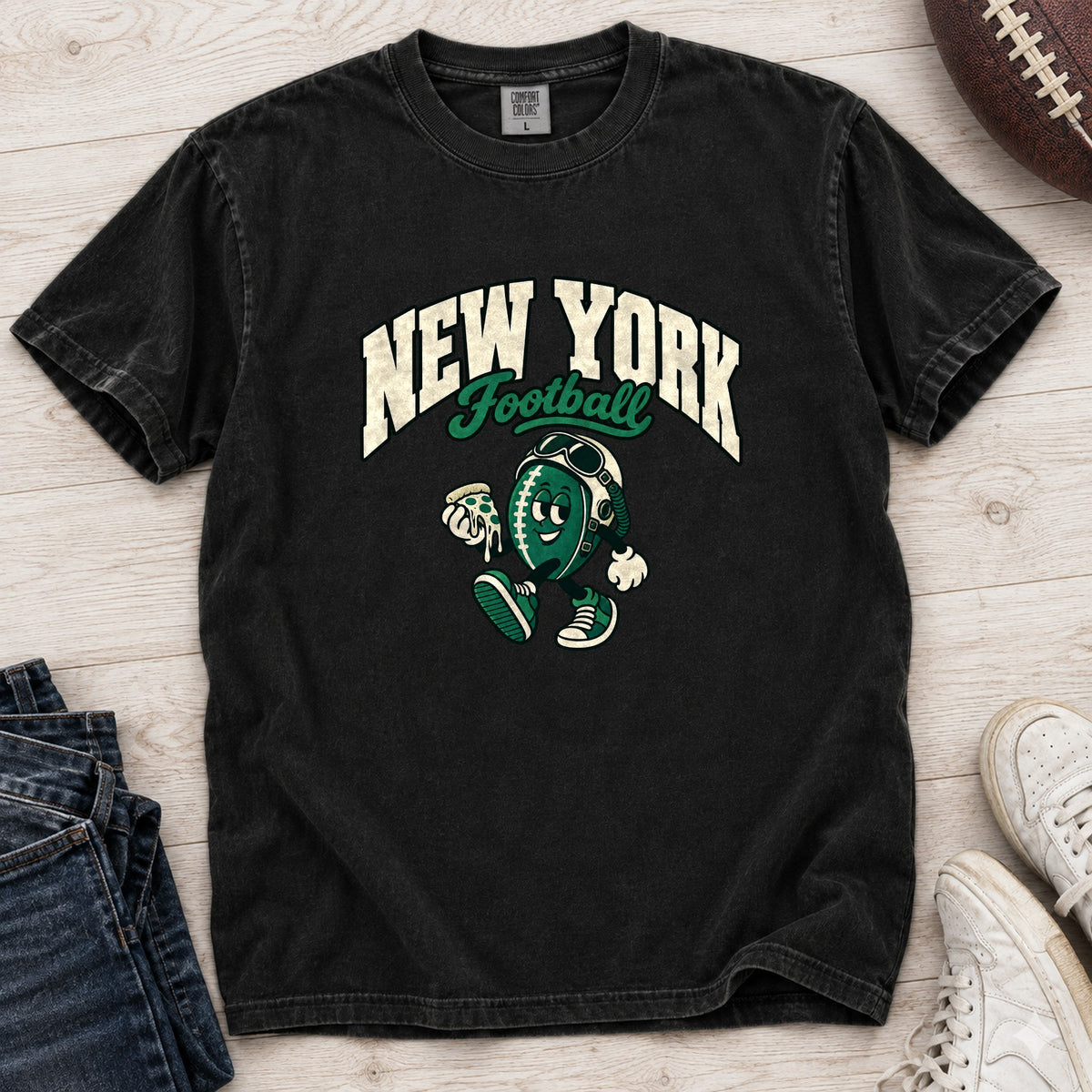 New York Football Retro Mascot T-Shirt in Comfort Colors Black