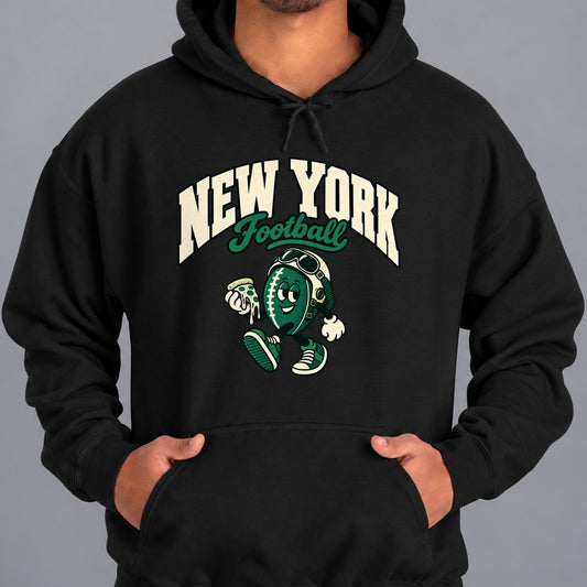 New York Football Pizza Retro Mascot Hoodie in Black