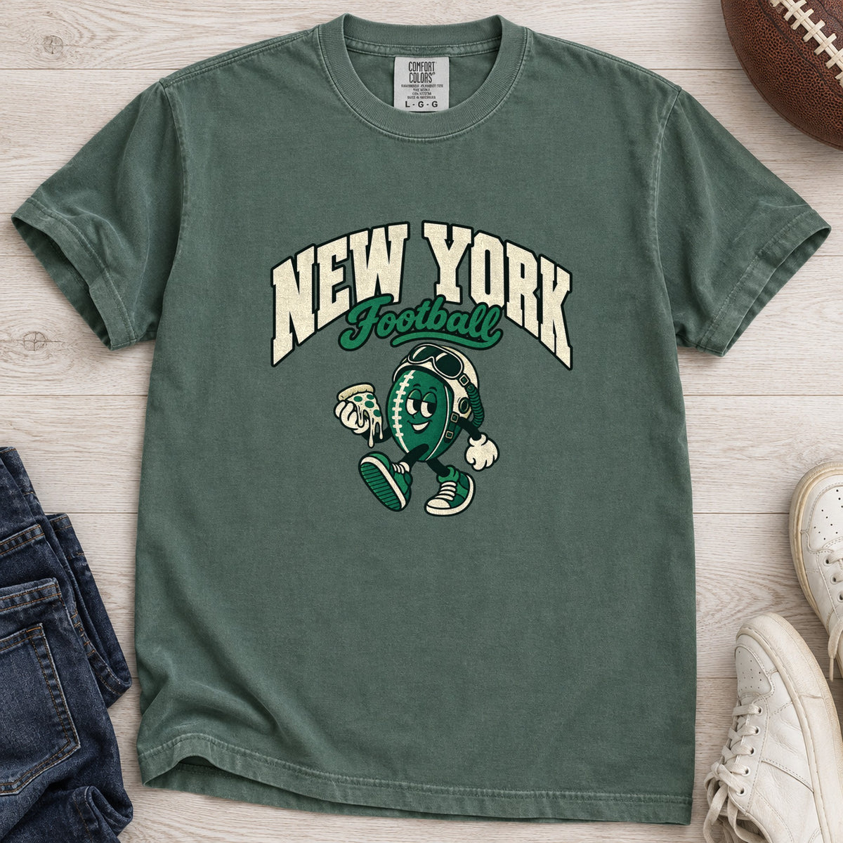 New York Football Retro Mascot T-Shirt in Comfort Colors Blue Spruce