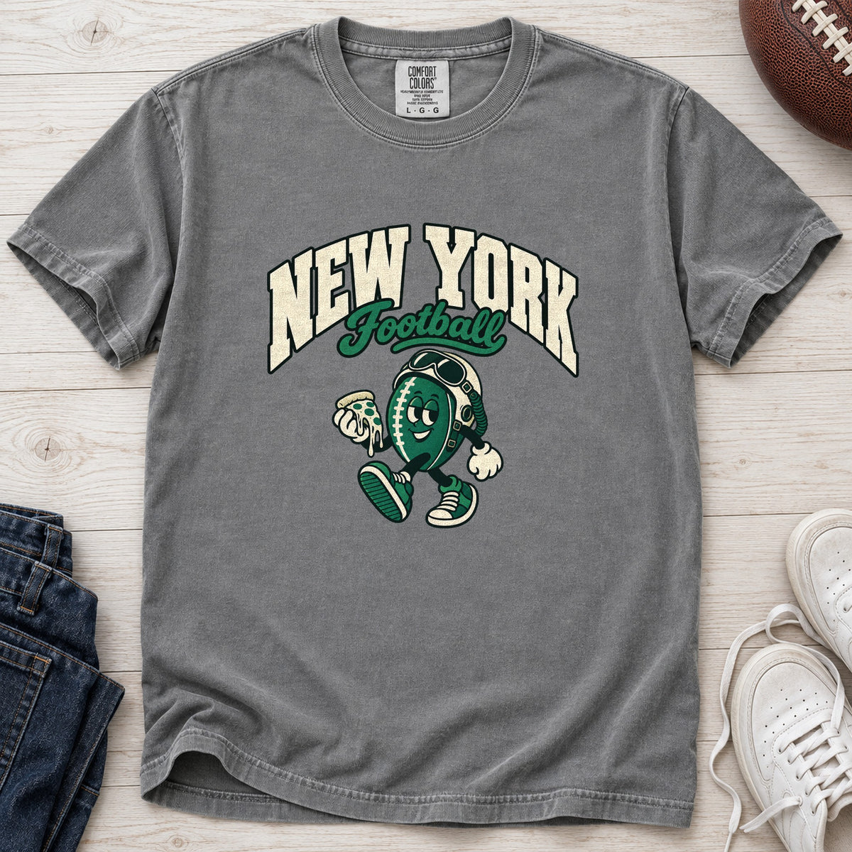 New York Football Retro Mascot T-Shirt in Comfort Colors Grey