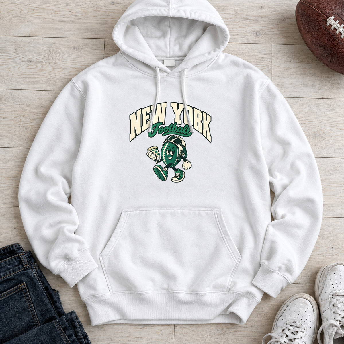 New York Football Pizza Retro Mascot Hoodie in White
