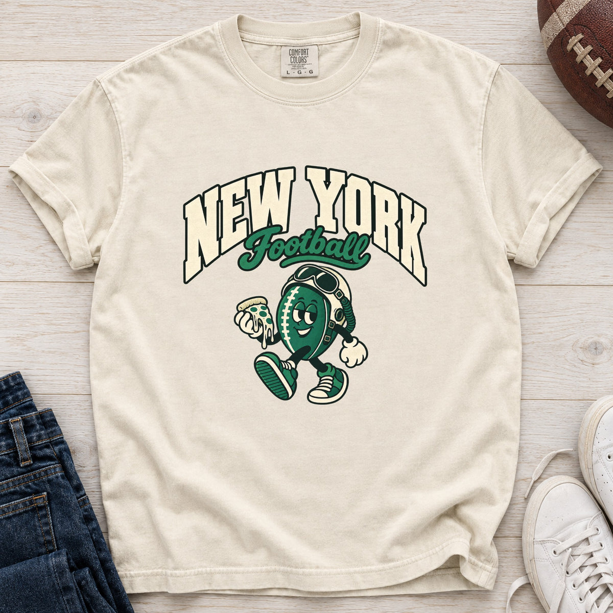 New York Football Retro Mascot T-Shirt in Comfort Colors Ivory