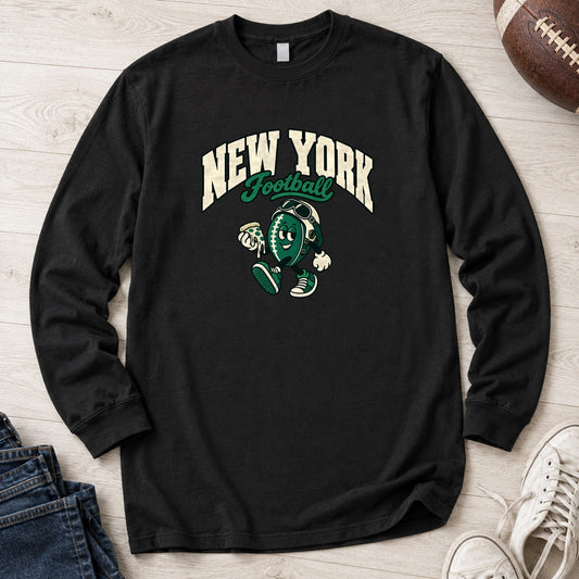 New York Football Pizza Retro Mascot Long Sleeve in Black