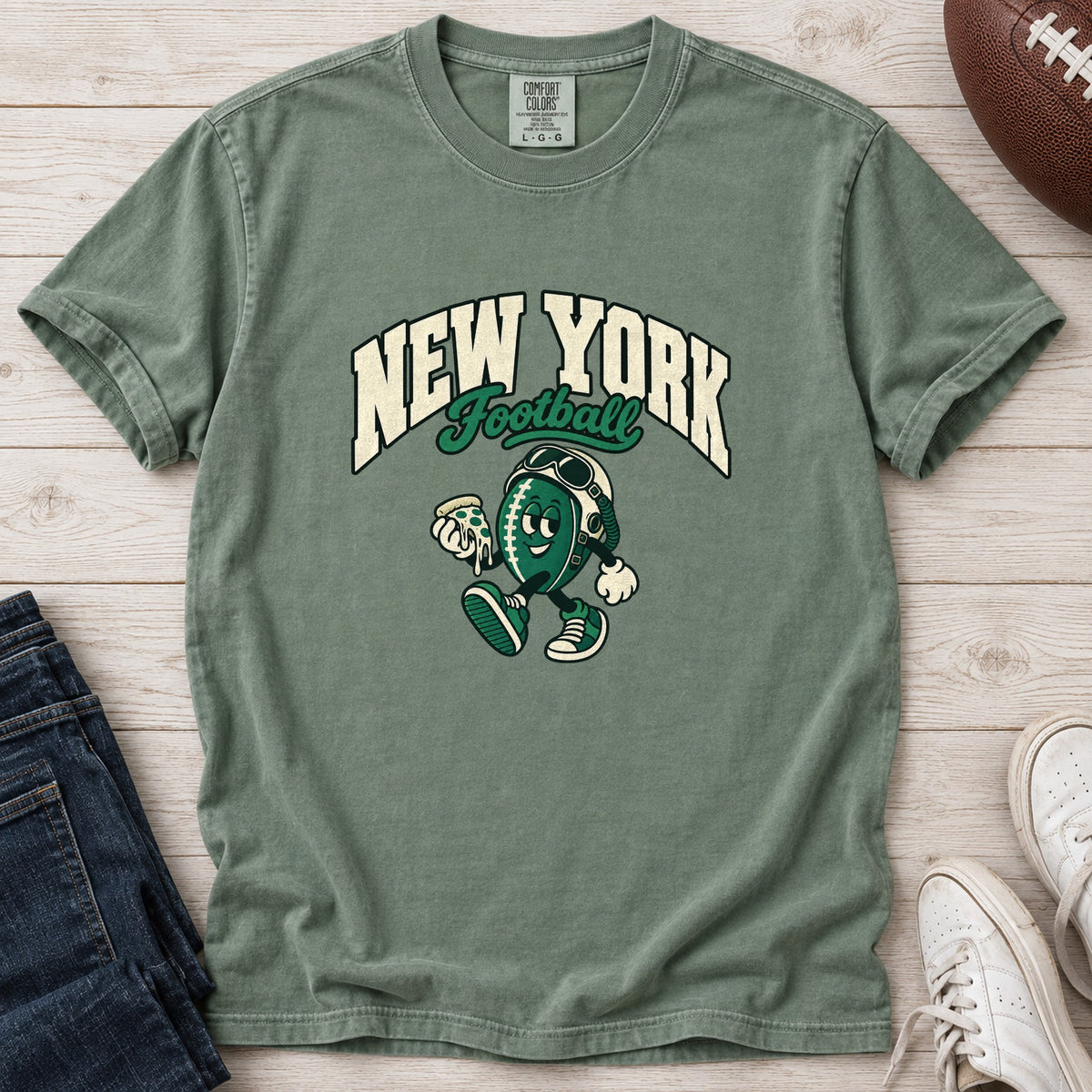 New York Football Retro Mascot T-Shirt in Comfort Colors Light Green
