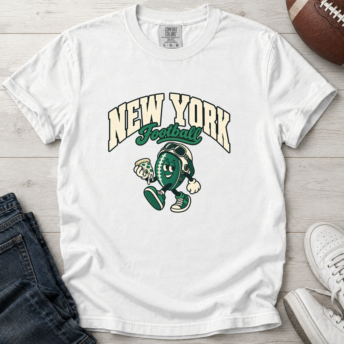 New York Football Retro Mascot T-Shirt in Comfort Colors White
