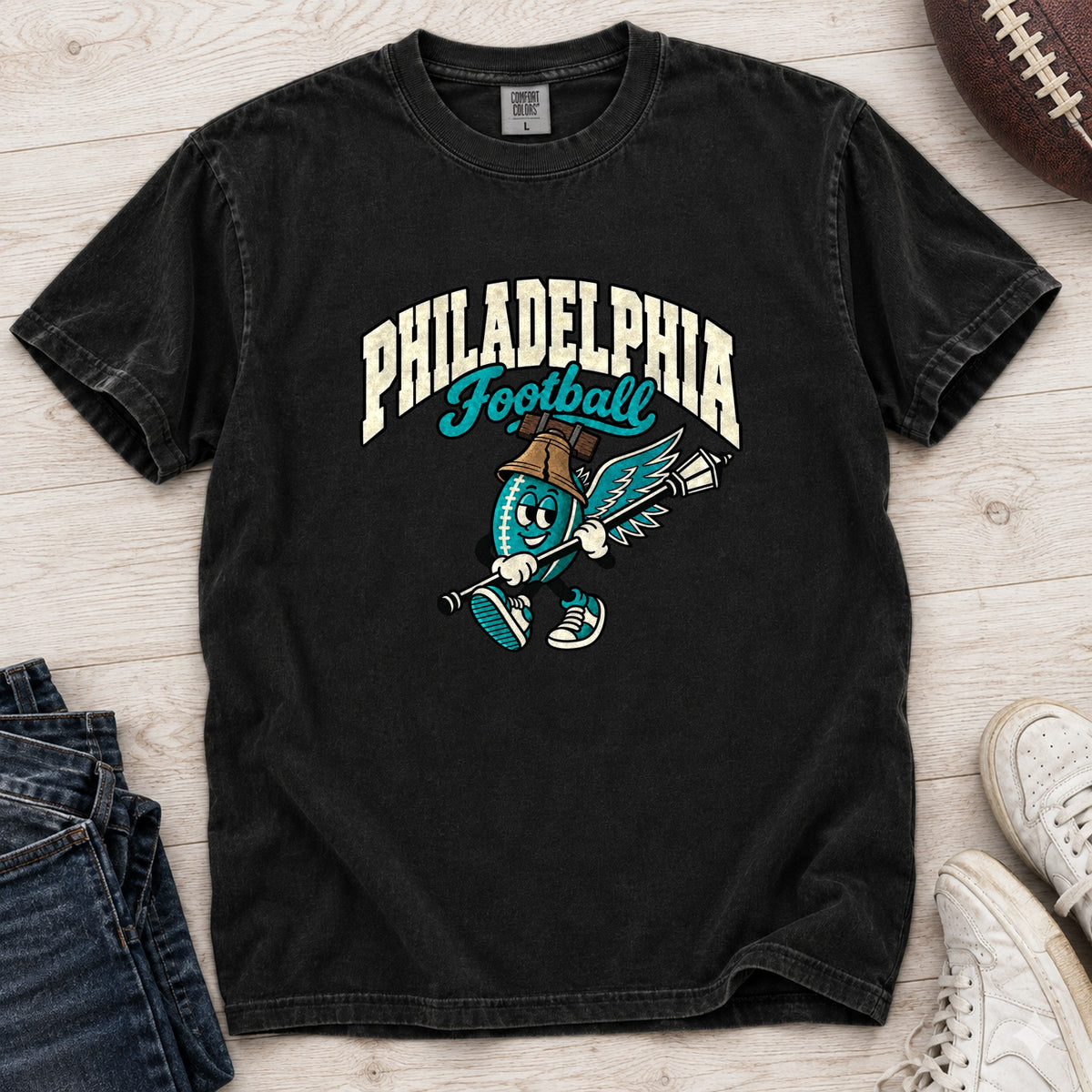 Philadelphia Football Retro Mascot T-Shirt in Comfort Colors Black