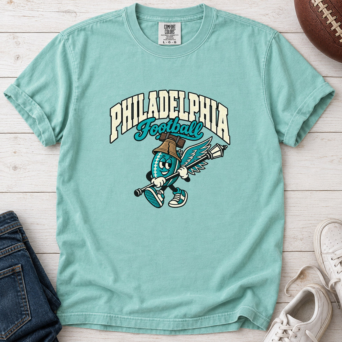 Philadelphia Football Retro Mascot T-Shirt in Comfort Colors Chalky Mint