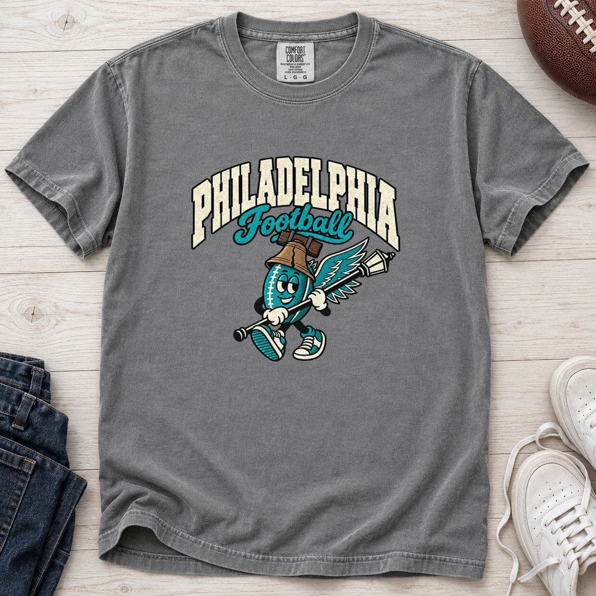 Philadelphia Football Retro Mascot T-Shirt in Comfort Colors Grey