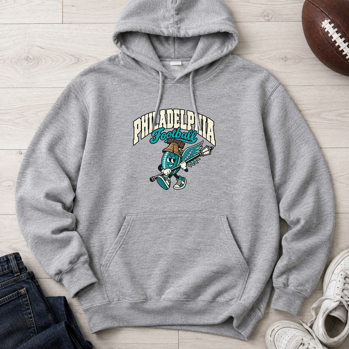 Philadelphia Football Retro Mascot Hoodie in Sport Grey