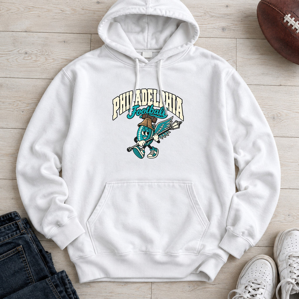 Philadelphia Football Retro Mascot Hoodie in White