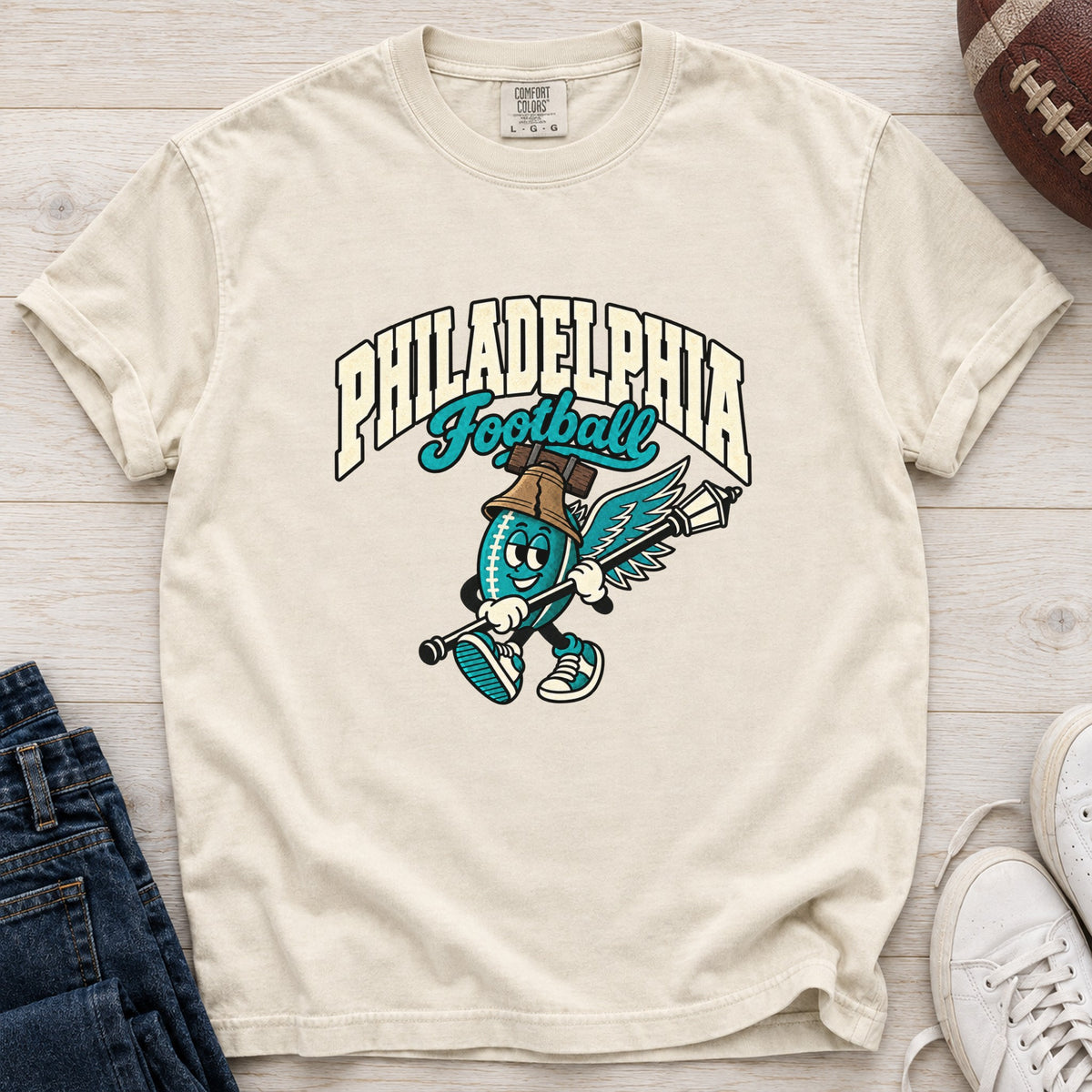 Philadelphia Football Retro Mascot T-Shirt in Comfort Colors Ivory