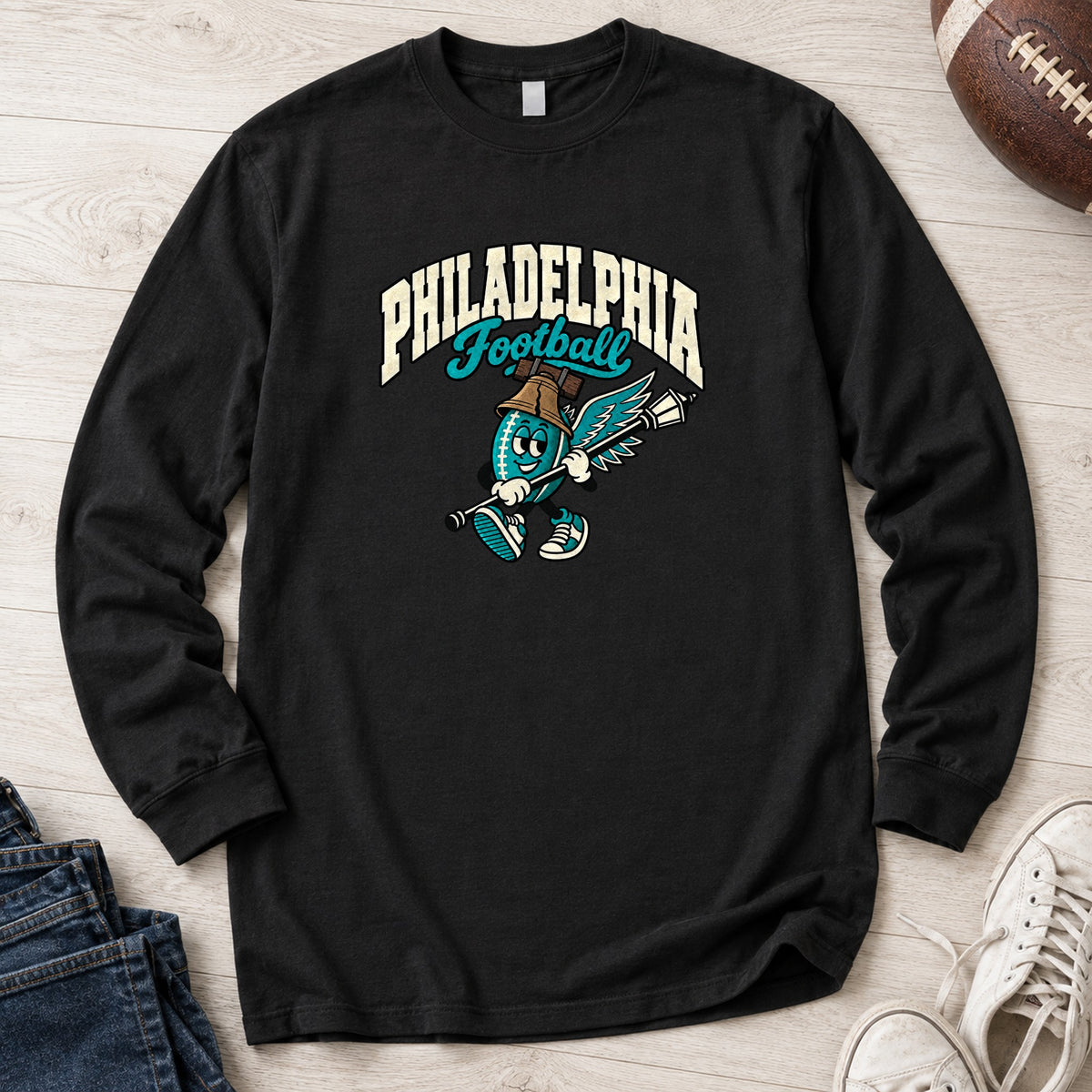 Philadelphia Football Retro Mascot Long Sleeve in Black