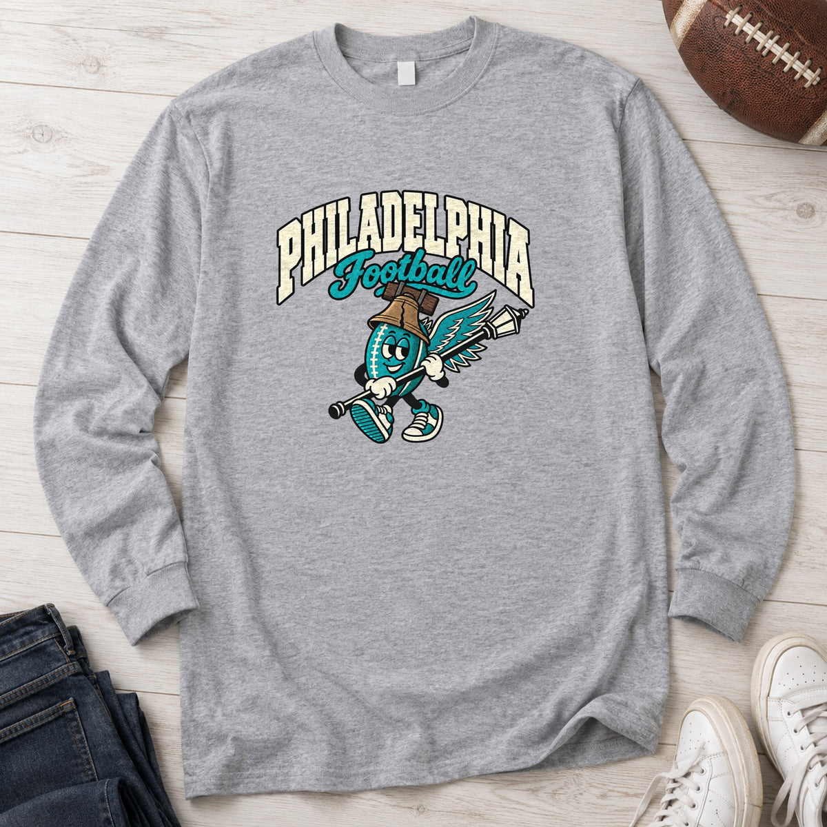 Philadelphia Football Retro Mascot Long Sleeve in Sport Grey