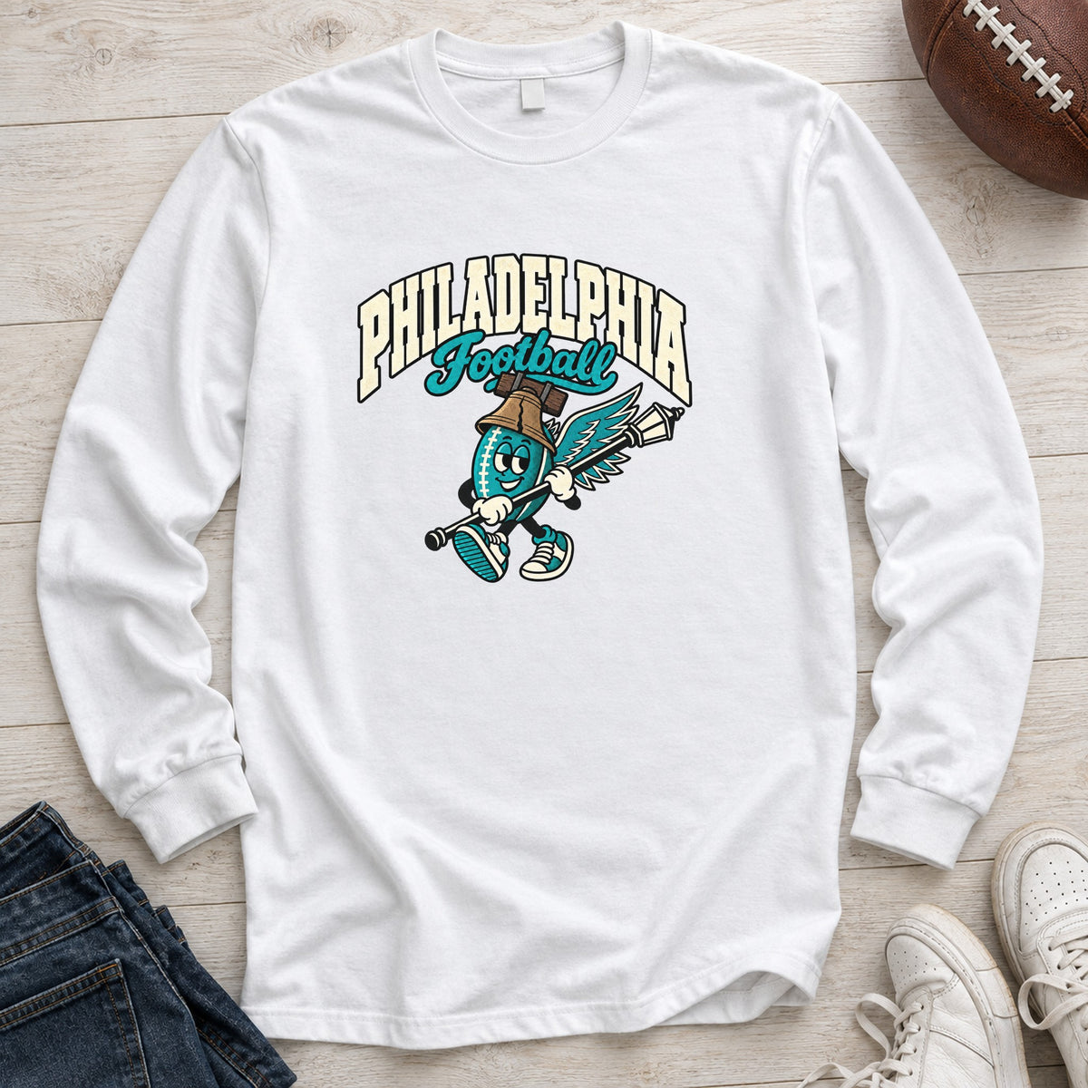 Philadelphia Football Retro Mascot Long Sleeve in White