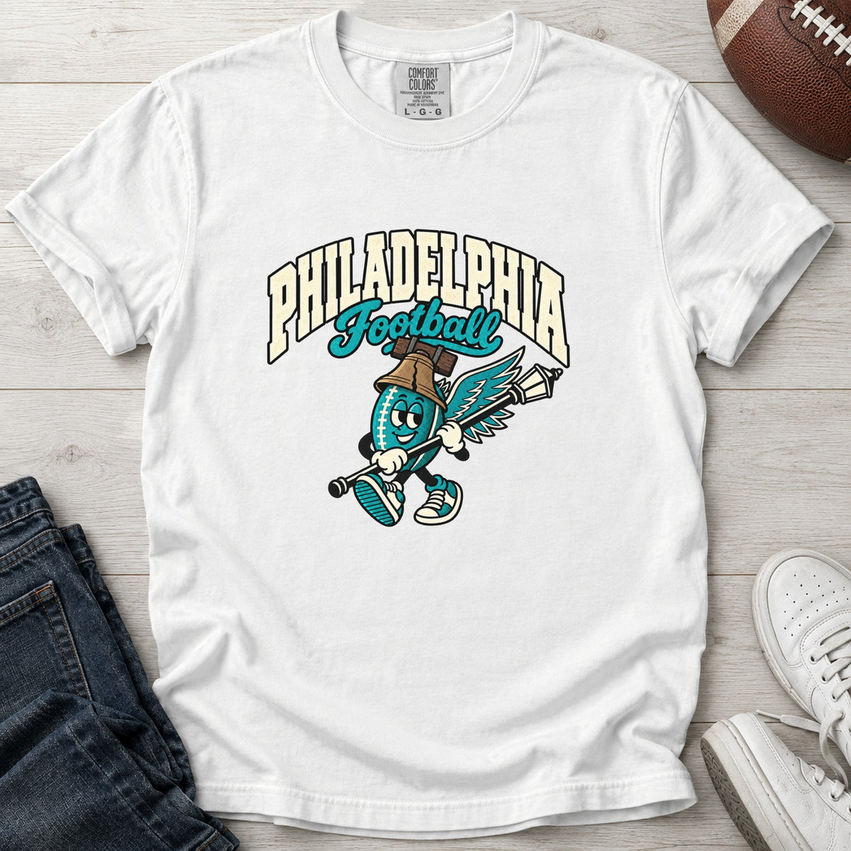 Philadelphia Football Retro Mascot T-Shirt in Comfort Colors White