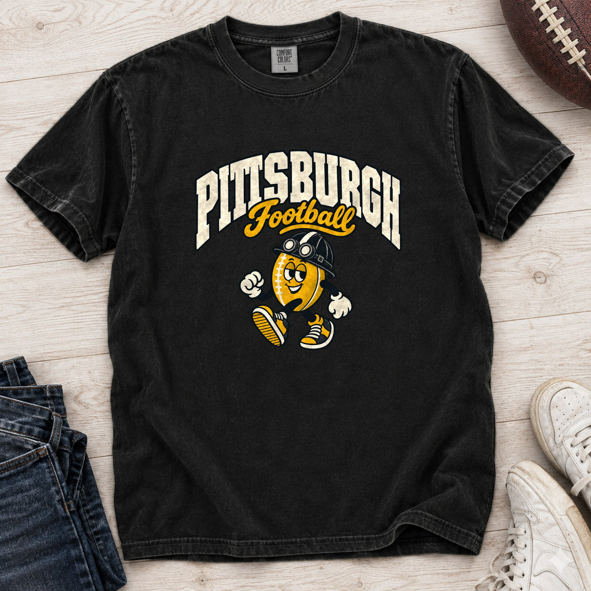 Pittsburgh Football Retro Mascot T-Shirt in Comfort Colors Black