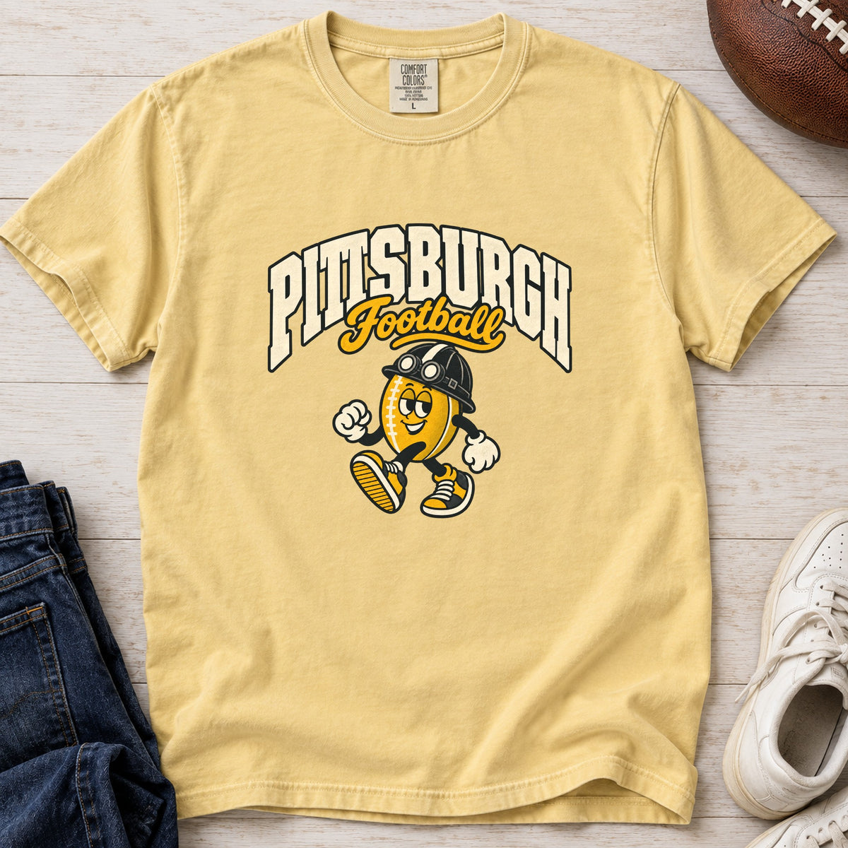 Pittsburgh Football Retro Mascot T-Shirt in Comfort Colors Butter