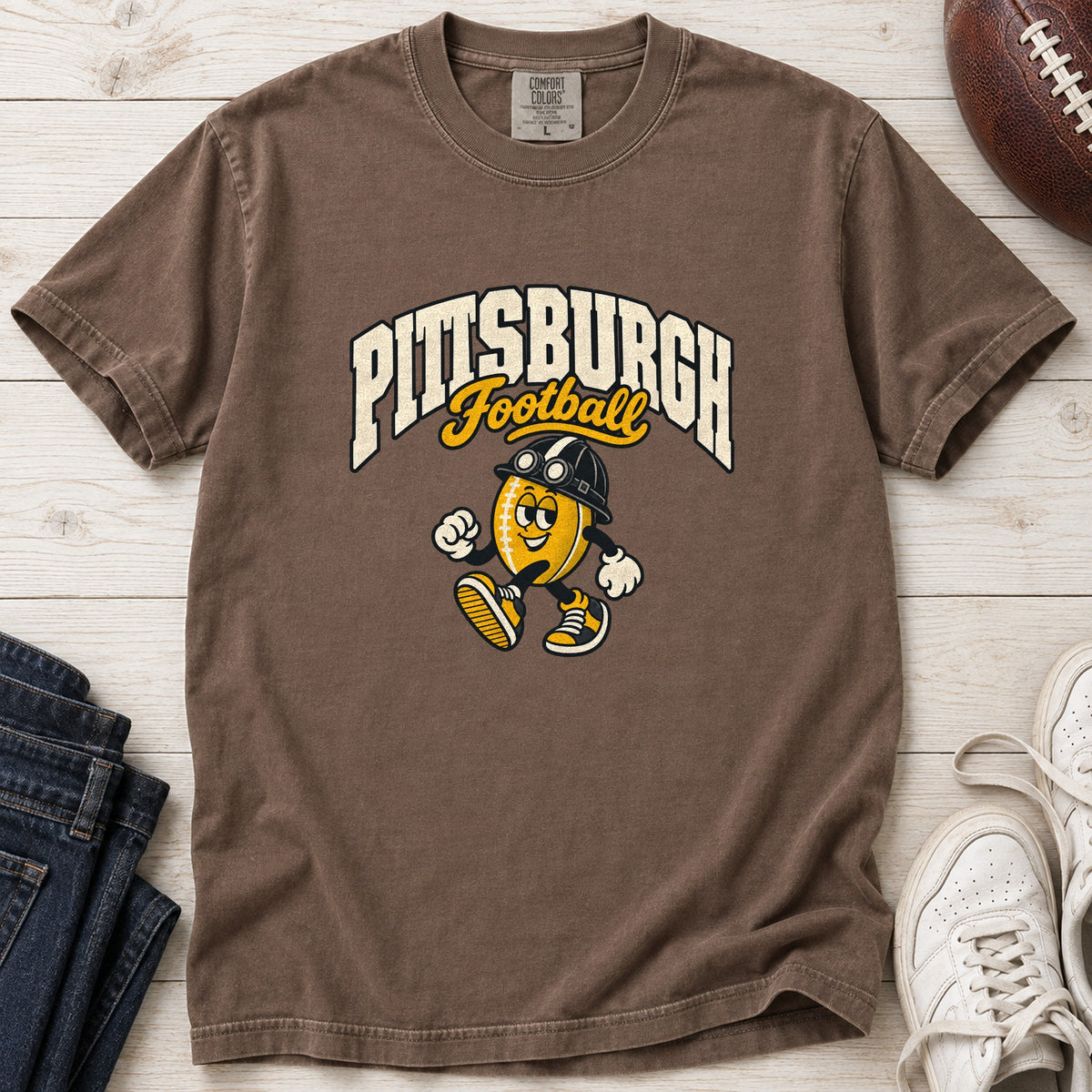 Pittsburgh Football Retro Mascot T-Shirt in Comfort Colors Espresso