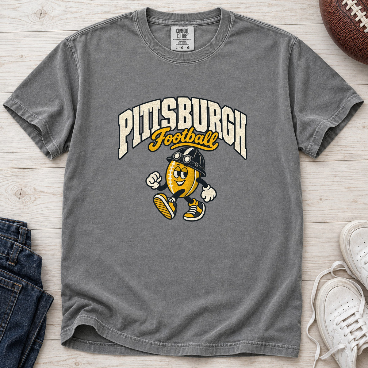 Pittsburgh Football Retro Mascot T-Shirt in Comfort Colors Grey