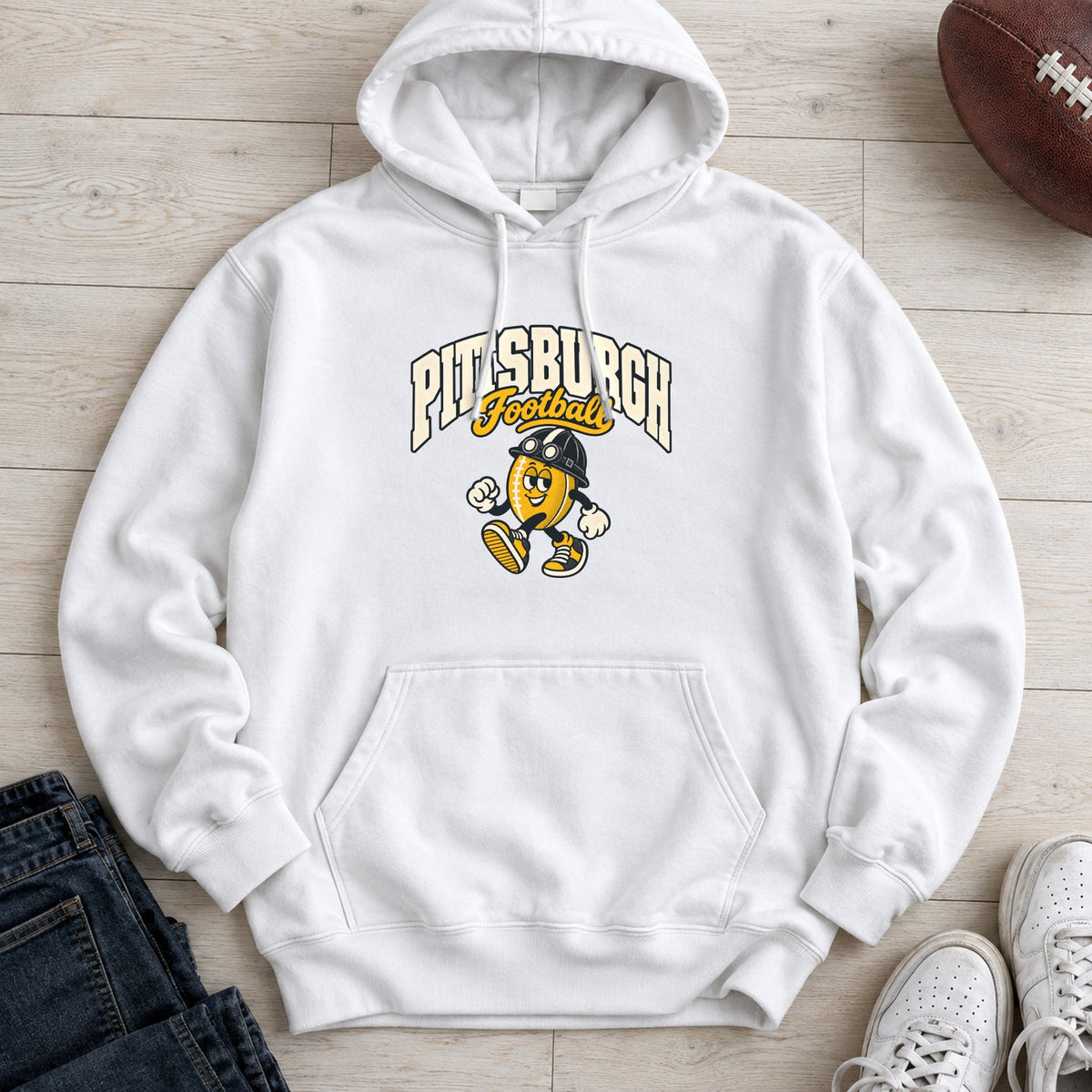 Pittsburgh Football Retro Mascot Hoodie in White