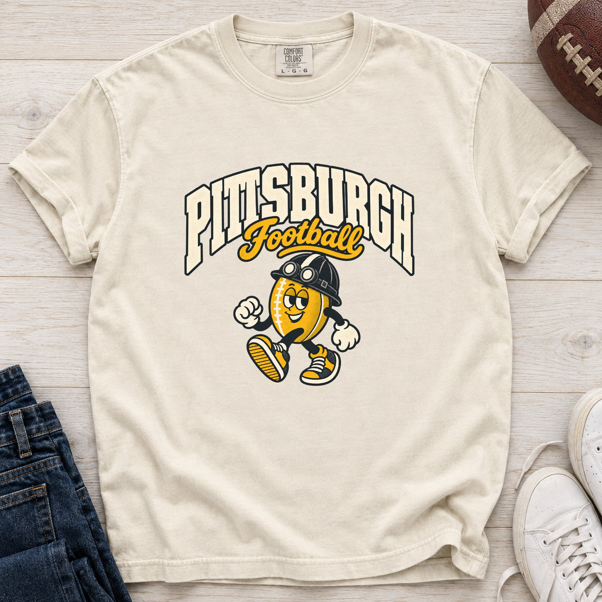 Pittsburgh Football Retro Mascot T-Shirt in Comfort Colors Ivory