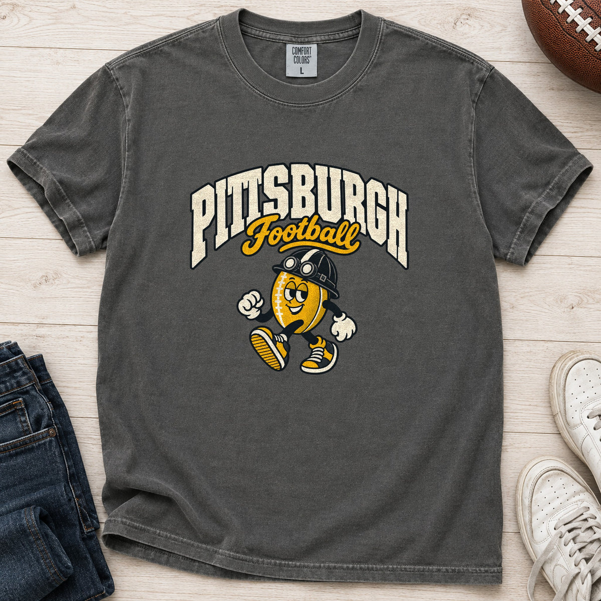 Pittsburgh Football Retro Mascot T-Shirt in Comfort Colors Pepper