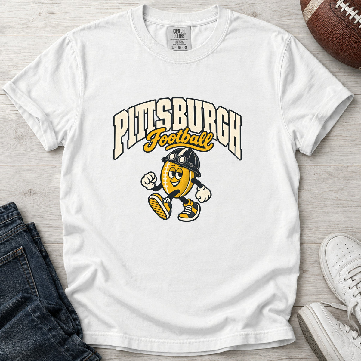 Pittsburgh Football Retro Mascot T-Shirt in Comfort Colors White