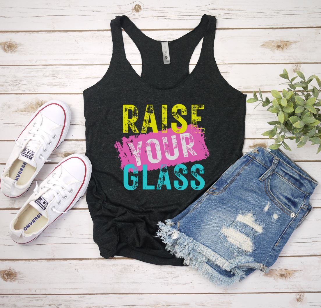 Fun Pink Concert Women's Racerback Tank - Raise Your Glass - P!nk Concert, 2000's Music, Vintage Tank, Pop Rock Concert, Pink Fan Shirt, Next Level Women's Racerback Tank