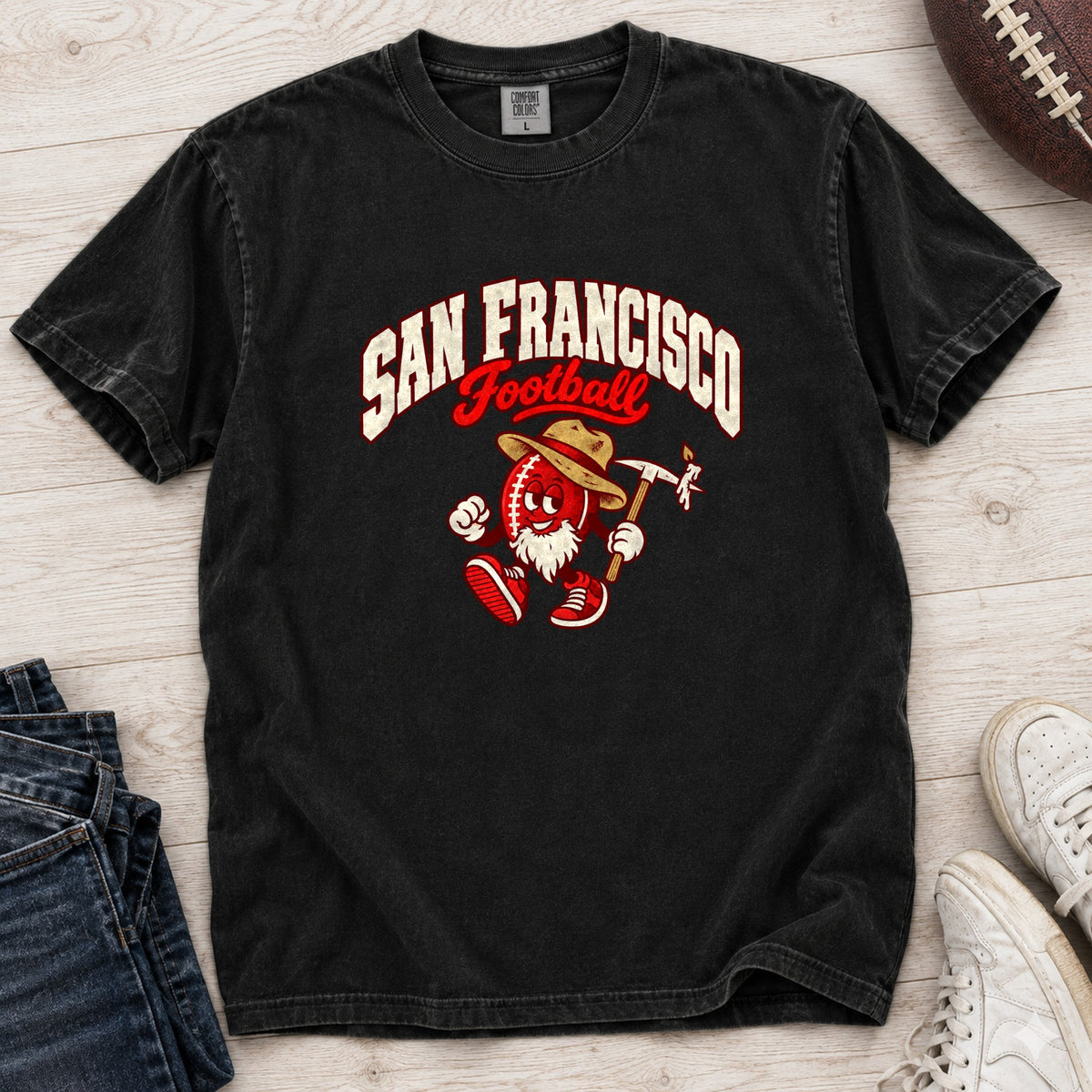 San Francisco Football Retro Mascot T-Shirt in Comfort Colors Black